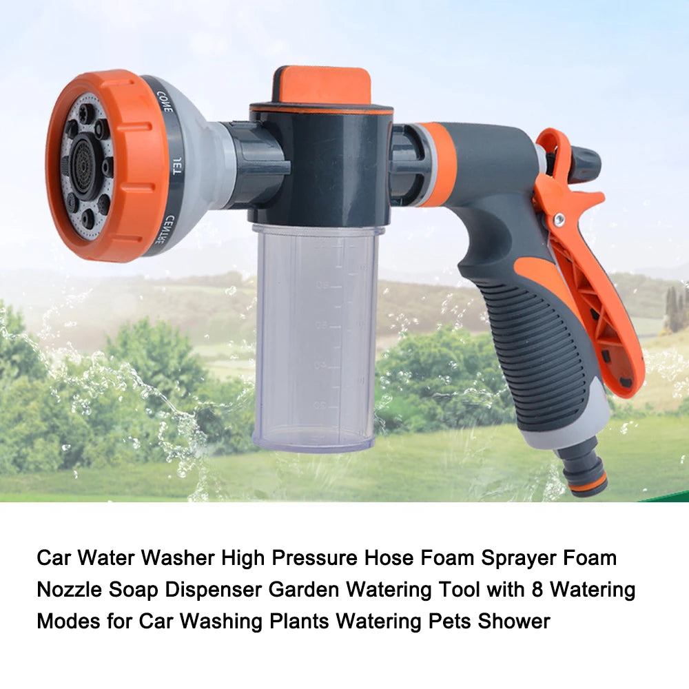 Car Water Washer High Pressure Hose Sprayer Foam Nozzle Soap Dispenser Garden Watering Tool for Car Washing Plants Pets Shower