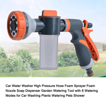 Car Water Washer High Pressure Hose Sprayer Foam Nozzle Soap Dispenser Garden Watering Tool for Car Washing Plants Pets Shower